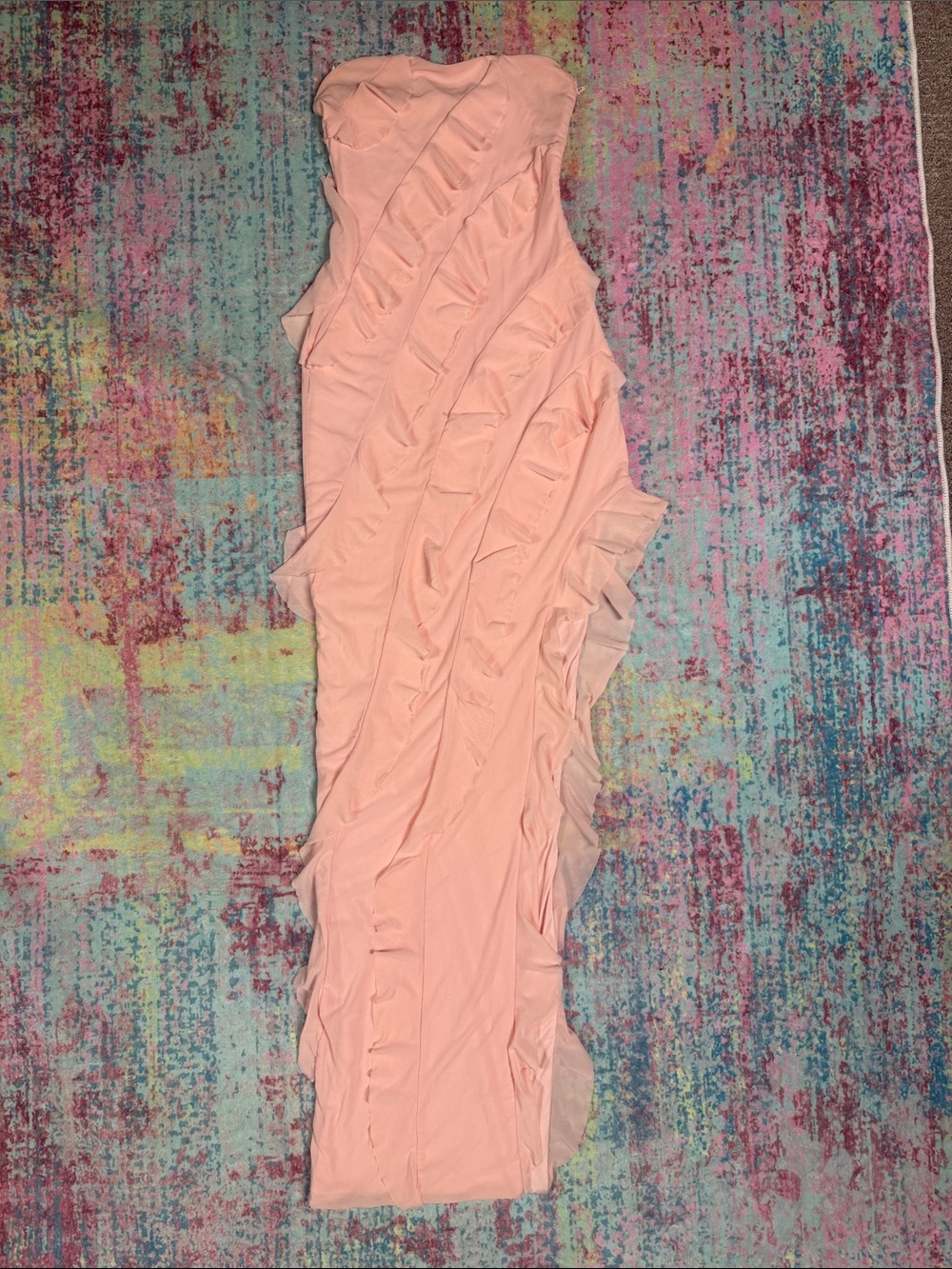 Windsor Strapless Blush Ruffle Column Gown